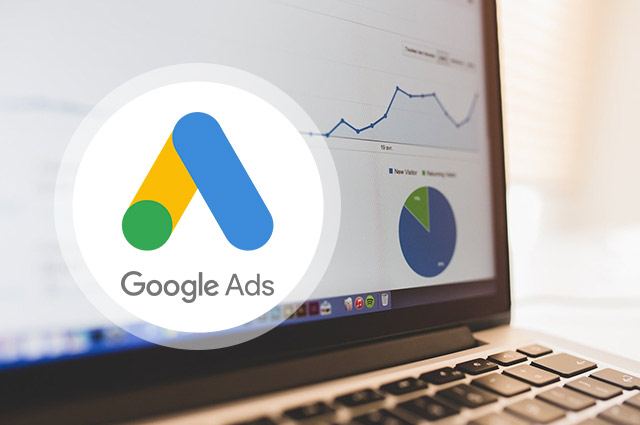 laptop and google ads logo